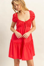 HYFVE Ruched Frill Tiered Short Sleeve Mini Dress Red