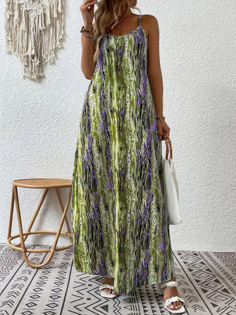 Full Size Printed Scoop Neck Maxi Cami Dress Lime Woman Maxi Dress