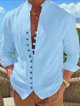 Men's Full Size Button Front Long Sleeve Shirt Plus Size Light Blue Mens Tops
