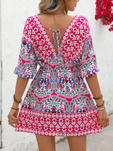 Printed Tie Back Half Sleeve Mini Dress Casual Dresses