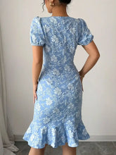 Ruffled Hem Flower Round Neck Short Sleeve Dress Casual Dresses