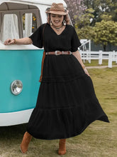 Plus Size Tie Neck Flutter Sleeve Dress Black Casual Dresses