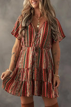 Bohemian Floral Print Buttoned V Neck Ruffle Tiered Dress Floral Casual Dresses