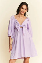 Davi & Dani Self-Tie Puff Sleeve Smocking Open Back Mini Dress LAVENDER Casual Dresses