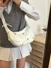 Butterfly Ruched Strap Shoulder Bag White One Size Shoulder Bags