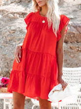 Ruffled Round Neck Cap Sleeve Mini Dress Casual Dresses