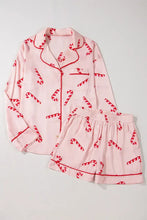Candy Cane Collared Neck Long Sleeve Top and Shorts Lounge Set Woman Loungewear Sets