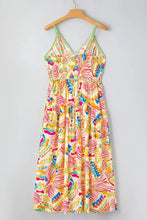 Abstract Print Spaghetti Strap Piping Detail Maxi Dress Woman Maxi Dress