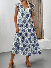 Printed V-Neck Cap Sleeve Dress Casual Dresses