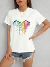 Heart Round Neck Short Sleeve T-Shirt White