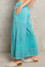 Turquoise pol elastic waistband wide-leg pants with relaxed fit patchwork panels and elastic waistband wide comfort