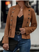 Decorative Button Open Front Long Sleeve Jacket Woman Outerwear