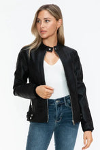 Snobbish Faux Leather Biker Jacket with Side Zip Pockets Woman Outerwear