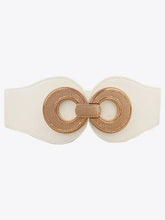 Alloy Buckle Elastic PU Belt White One Size Belts