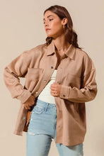 SO ME Faux Sued Snap Shacket with Collar and Pockets Woman Outerwear