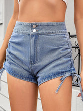 Ruched Side Drawstring Denim Shorts
