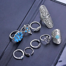 Alloy Turquoise 9-Piece Ring Set Silver One Size