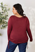 Culture Code Full Size Drawstring Round Neck Long Sleeve Top Woman Blouses