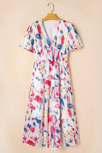 Abstract Print Short Puff Sleeve Tiered Maxi Dress Maxi Dresses