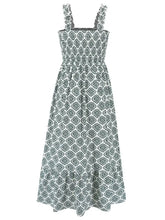 Smocked Printed Square Neck Sleeveless Dress Woman Maxi Dress