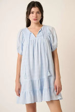 Mittoshop Tassel Tie Plaid Gauze Short Sleeve Mini Dress BLUE Casual Dresses