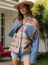 Raw Hem Geometric Collared Neck Shacket Woman Outerwear