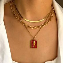 3-piece 18K gold-plated stainless steel necklace with layered chains and red fish pendant