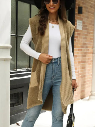 Pocketed Open Front Cap Sleeve Cardigan Tan One Size Woman Outerwear