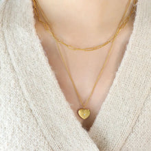 Inlaid Zircon Double Layered Heart Pendant Necklace Gold One Size