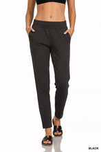 Black Zenana scuba capri sweatpants with elastic waist tapered leg and side pockets in soft scuba fabric