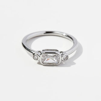925 Sterling Silver Geometric Zircon Ring Silver