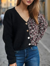 Contrast Button Up V-Neck Cropped Cardigan Woman Outerwear