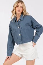 bytos Button Down Cropped Denim Jacket with Patch Pockets French Blue Woman Outerwear
