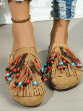 Bohemian Fringe Beaded Slip-Ons Yellow Brown