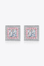 Moissanite Square Stud Earrings Pink White One Size