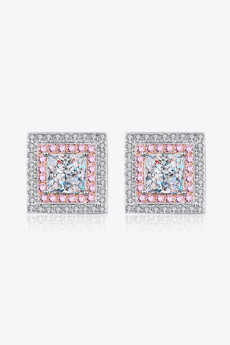 Moissanite Square Stud Earrings Pink White One Size