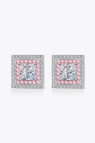 Moissanite Square Stud Earrings Pink White One Size Earrings