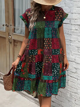Color Block Print Short Sleeve Mini Dress Casual Dresses