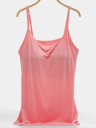 Scoop Neck Adjustable Strap Cami Pink Tanks & Camis