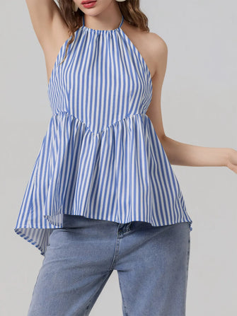 Striped Halter Neck Cami Light Blue