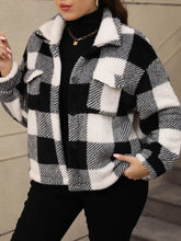 Plus Size Pocketed Plaid Collared Neck Jacket Woman Outerwear