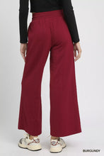 Umgee cable knit textured wide leg pants in burgundy with high waist and soft flowing fabric