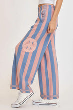 Umgee Peace Sign Patch Striped Wide Leg Pants