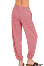 Pink soft melange hacci jogger pants with elastic waistband and cuffed hems from zenana soft melange hacci collection