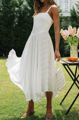 Square Neck Midi Cami Dress White