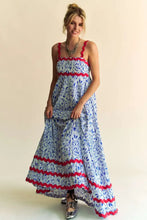 Davi & Dani Geo 2 Tone Printed Wavi Trim Tiered Maxi Dress COBALT Casual Dresses
