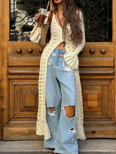Ruffled Hem Openwork Longline Cardigan