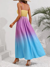 Honey Color Block Tie Shoulder Smocked Maxi Dress Woman Maxi Dress