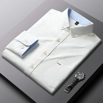 Men's Plus Size Button Down Long Sleeve Shirt White