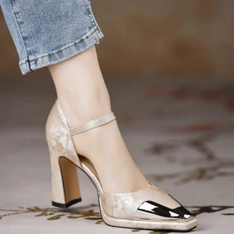 Point Toe Block Heels Pumps White woman pumps